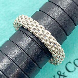 Tiffany & Co. Somerset Thin 3.5mm Mesh Ring Sterling Silver Size 5.5